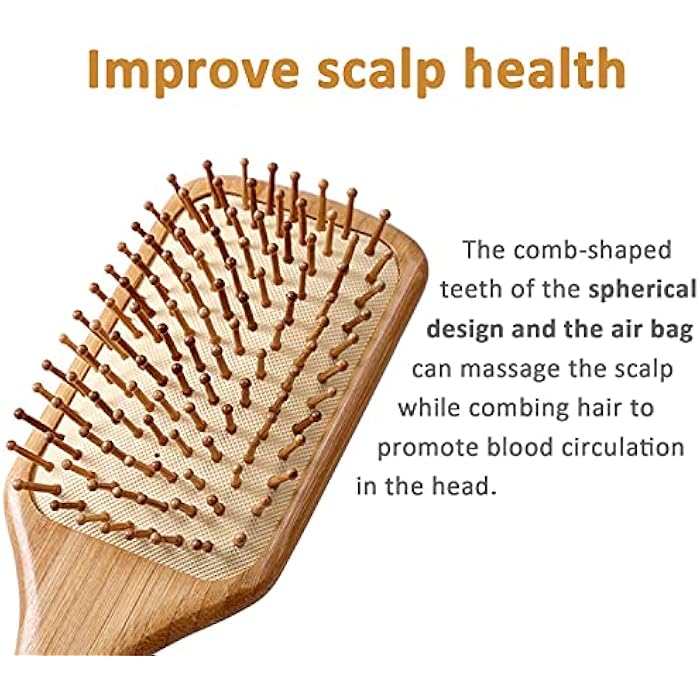 ORiTi Paddle brush, hair brush, Made of pure natural bamboo, no paint coating, massage the scalp while combing hair to promote blood circulation, prevent static electricity - Image 3